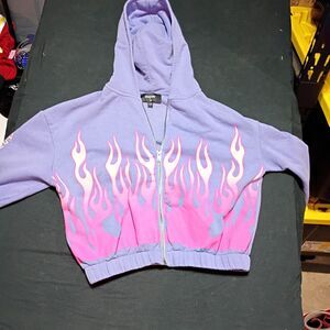 NGorder Girls Size 10 Purple Pink Flame Graphic Print Full Zip Hoodie